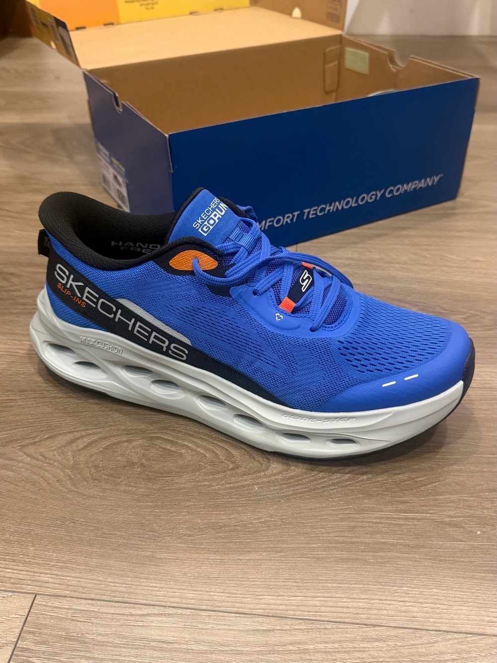 Skechers Blue Athletic Mesh Running Shoe with Orange Accents